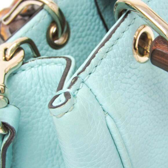 GUCCI Authentic Blue Leather Bamboo Shoulder Bag - Picture 15 of 16